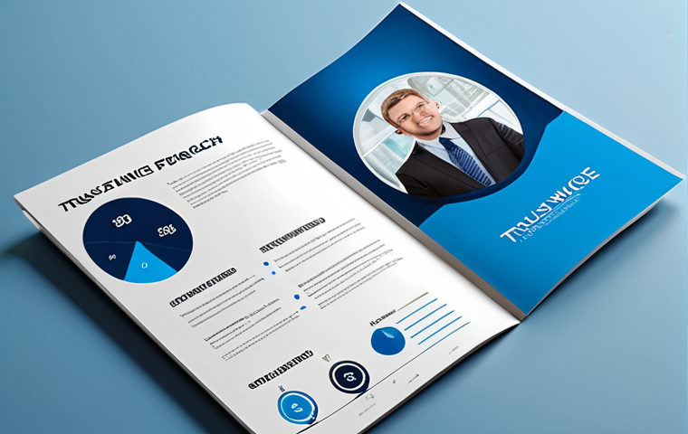 **A visually appealing brochure for a finance company.** Focus on trustworthiness and reliability, using a dominant color of blue. Show a clean and professional design.