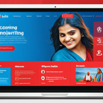 **Vibrant UI Design Concept:** "A visually captivating website interface design showcasing a harmonious blend of calming blues and energetic reds, featuring clear, easy-to-read Hindi typography, and user-friendly icons. The design should reflect a modern and trustworthy brand identity, emphasizing a seamless user experience."