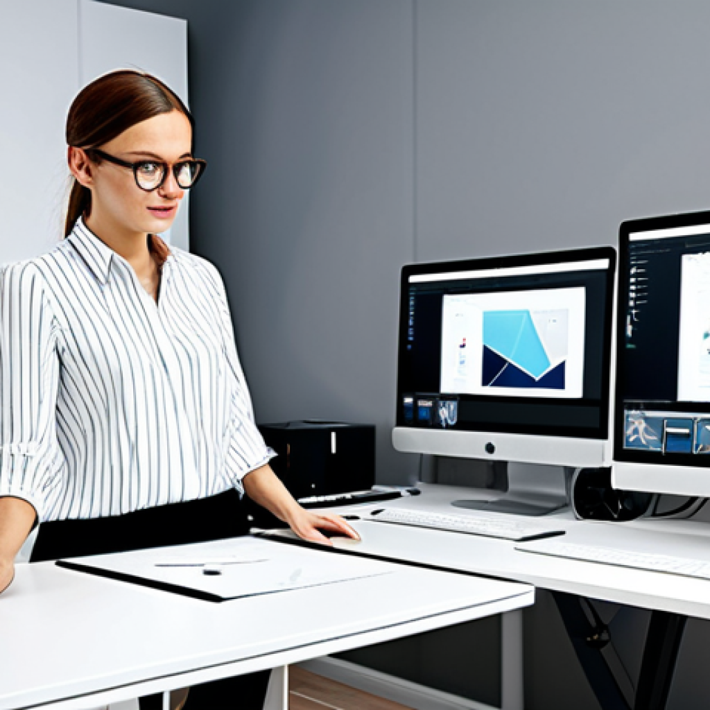 ** A professional graphic designer working on a project, fully clothed in a stylish but modest outfit, in a bright and modern design studio filled with computers and design tools, appropriate attire, safe for work, perfect anatomy, natural proportions, high quality, professional.

**