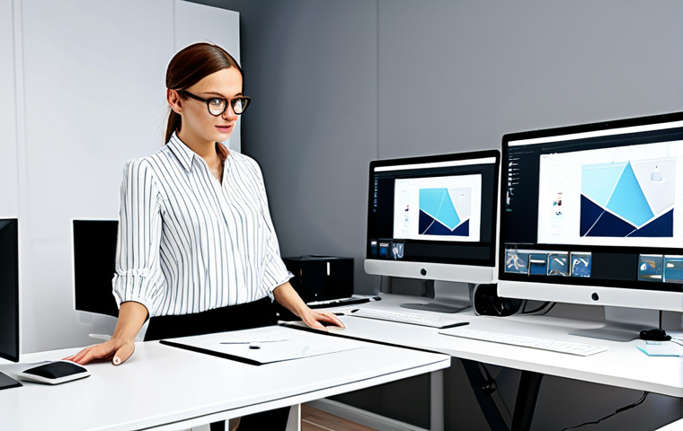 ** A professional graphic designer working on a project, fully clothed in a stylish but modest outfit, in a bright and modern design studio filled with computers and design tools, appropriate attire, safe for work, perfect anatomy, natural proportions, high quality, professional.

**