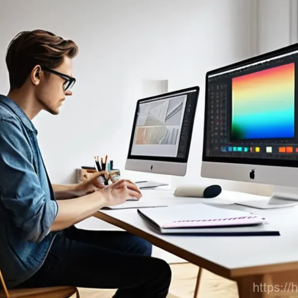 시각디자인 실무 vs 이론 - **Prompt:** "A highly detailed, realistic image of a young adult designer (around 25-30 years old, g...