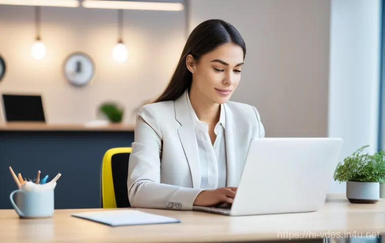 시각디자인과 온라인 광고 디자인 - **Prompt:** "A young adult woman, in her late 20s, with a confident and satisfied expression, is sea...