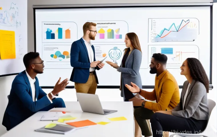 시각디자인 협업 사례 - **Prompt:** A diverse group of professional adults, including men and women of various ethnicities a...