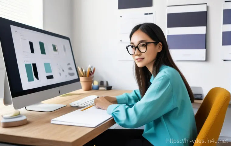 시각디자인 자격증 단기 취득 방법 - **Prompt:** A young, diverse student, aged around 20, is completely absorbed in an online visual des...