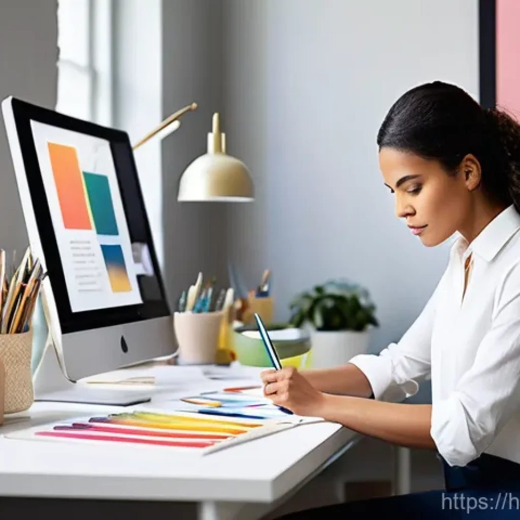 시각디자인과 웹디자인의 차이 - **Prompt 1: The Artisan of Visual Identity**
    "A creative and focused female visual designer, wea...