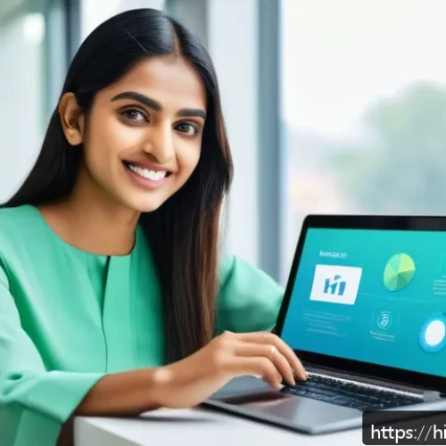 시각디자인과 비주얼 스토리텔링 - A vibrant, modern digital marketing workspace scene featuring a young Indian professional woman in m...