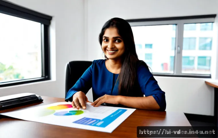 시각디자인과 고객 커뮤니케이션 - Photorealistic Indian visual designer presenting a clean color palette, product packaging mockups, a...